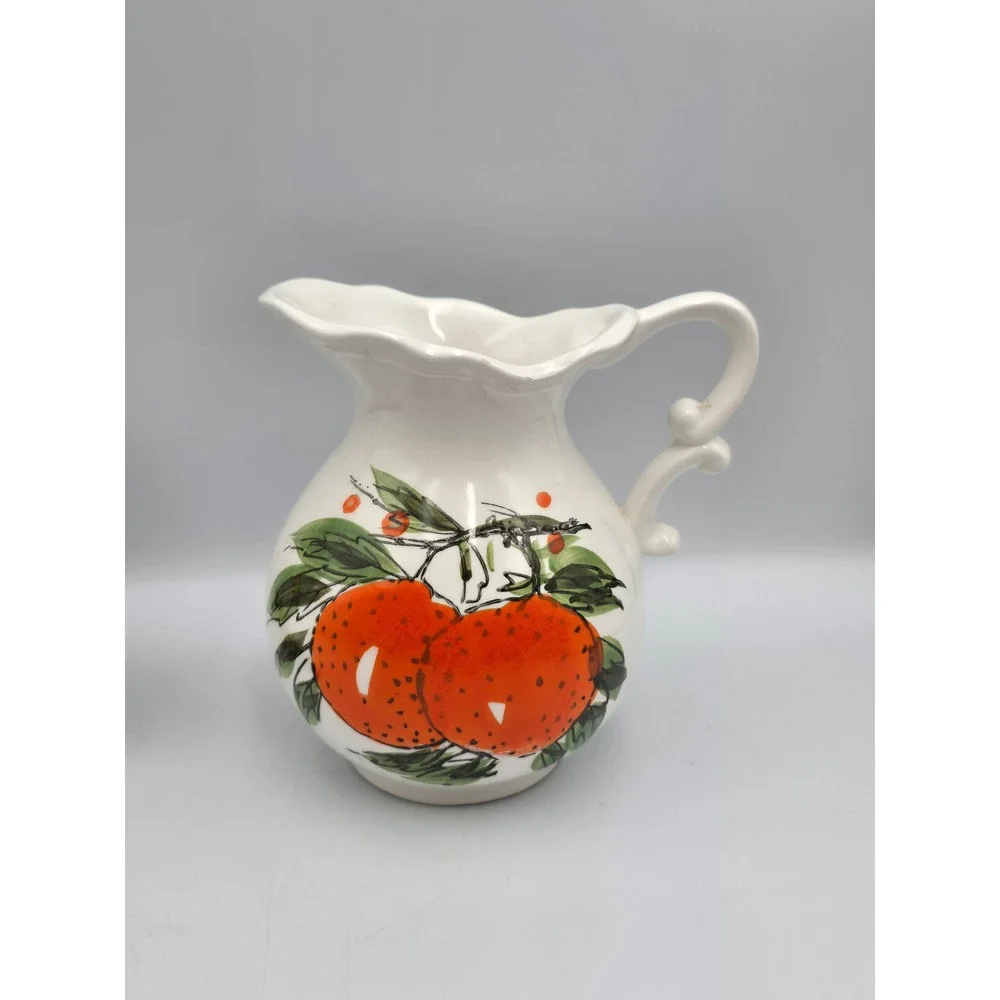 Counterpoint‎ syrup Pitcher drip Bowl Set japan Excellent Hand Painted Oranges,